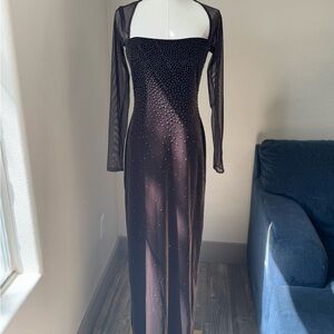 Vintage 80s/90s Tadashi Shoji for Cache Dark Brown Velvet Formal Gown, size S